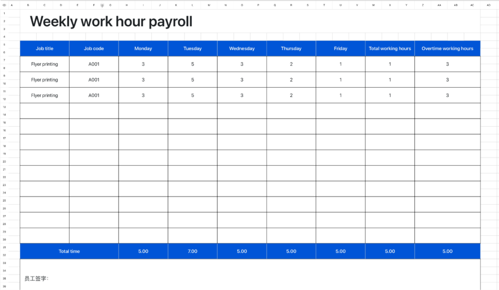 Weekly work hour payroll